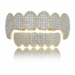 Gold Shiny Iced Out Teeth Grillz Rhinestone TopBottom Grills Set Hip Hop Jewelry298s