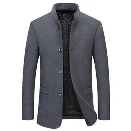 Men's Wool Blends Brand clothing Men's Woolen Coat Winter Solid Black single-breasted V-Sleeve Long Jacket Casual Fashion Handsome Overcoat S-4XL 231213