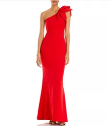 Sexy Long Crepe Red Prom Dresses Mermaid One Shoulder Ruffled Floor Length Party Dress Maxi Formal Evening Dresses for Women