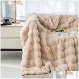 Battaniye taklit tavşan kürk peluş battaniye kış sıcaklığı süper rahat yatak lüks sıcak kanepe yüksek kaliteli atış 231011 damla d dhyfl
