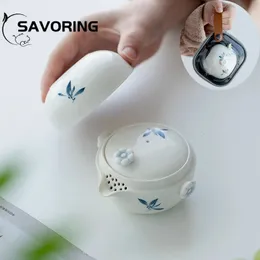 Tazze da tè Camping Express Cup 1 pentola Pura farfalla dipinta a mano Orchidea Teaset da viaggio Borsa portatile da esterno Kung Fu Teaware Regali 231214