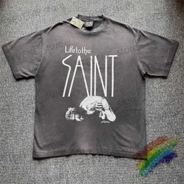 Herren T-Shirts Grau gewaschen Saint Michael Vintage T-Shirt Männer Frauen Hip-Hop T-Shirt T-Shirt Tops T231214