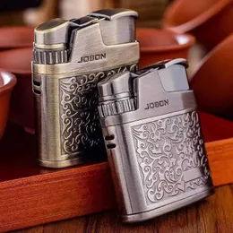 JOBON Original Embossed Butane No Gas Lighter Jet Metal Windproof Flashlight Cigarette Retro Smoking Accessories