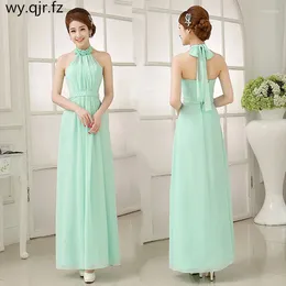 Party Dresses W150D#Star Wholesale Custom Halter Chiffon Green Blue Wine Red Long Lace Up Evening Chorus Dress Prom Gown Women