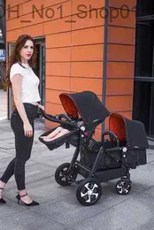 Passeggini# Twins Passeggino Born Carrozzina leggera nera Multifunzione in lega di alluminio Doppia carrozzina12224 Q231215