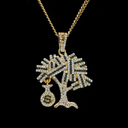 Hip hop Gold Silver USA Money Tree Pendant Bling Rhinestone Crystal Necklace Chain for Men333N