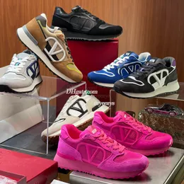 Designer Luxury Brand Vlogo Pace Casual Sneakers Kvinnor Män Runningskor Läder Mesh Militär Green Black White Blue Pink Sports Trainers