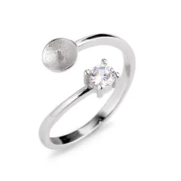 Elegant klassisk stil Pearl Ring -monteringar 925 Sterling Silver Set Prongs Round Cle Clear White Zircon 5 Pieces279i