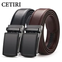 Cetiri Men's Ratchet Click Belt äkta läderklänningsbälte för män Jeans Holeless Automatic Sliding Spuckle Black Brown Belts 211N