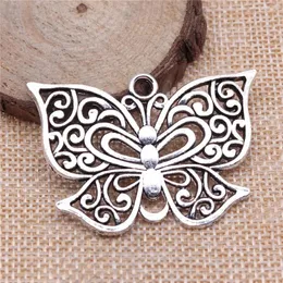 Charms 4pcs 35x50mm Antique Silver Plated Filigree Butterfly Charm Big Pendant For Jewelry Making