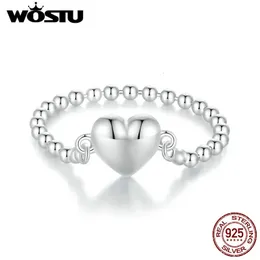 Fedi nuziali WOSTU Reale 925 Sterling Silver a forma di cuore Anello a fascia per le donne Anello a catena con perline Gioielli punk Regalo per feste CTR488 231214