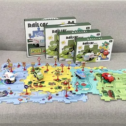 Modello pressofuso Giocattoli per bambini Puzzle multifunzionale Vagone ferroviario in plastica Mini cartello per ragazze dei ragazzi Set regalo di compleanno 231214