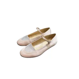 Small fragrant breeze silk satin water diamond shallow one-shoe women 2024 spring new one-line ribbon color flat-soled Mary Jane Shoes