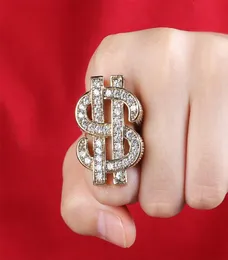 Новый 18-каратный позолоченный мужской браслет с цирконием CZ в стиле хип-хоп, знак доллара США, кольцо на палец, полный бриллиант, рэпер, панк, ювелирные изделия, подарки 3201848
