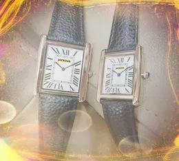 Casal quadrado romano dial automático feminino masculino relógios de luxo moda preto marrom couro banda quartzo movimento relógio tanque série legal corrente pulseira relógio de pulso presente