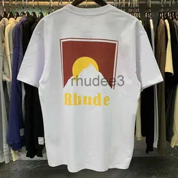 T-shirt da uomo T-shirt Rhude Sunset con motivo Snowy Mountain American Loose Mens Summer Coppia manica corta O3XZ