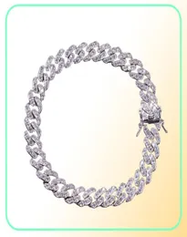 Bracciale a maglia cubana ghiacciato in argento dorato da 8 mm Bracciale a catena con chiusura in materiale ramato 78 pollici9916574