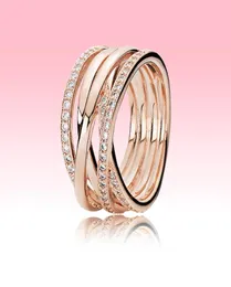 أصيلة 925 زفاف الفضة خواتم الزفاف للنساء المجوهرات مع الصندوق الأصلي لـ 18K Rose Gold Gold Lines Faulling Lines Ring Set6435797