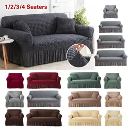 Stol täcker soffa slipcover med kjol lätt monterad soffa täckning för vardagsrum soffa täckbart tvättbart högt elastiskt hållbart seersucker tyg 231213