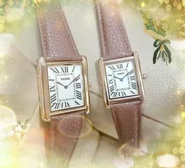 Роскошные мужские и женские деловые часы с квадратным римским танковым циферблатом, кварцевые часы, черные, коричневые, наручные часы с ремешком из натуральной кожи, подарки