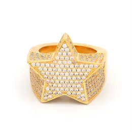 Fashion Hip Hop Mens Jewelry Ring Five-point Star Iced Out Ring Zircon Hiphop Rose Gold Silver Rings312Y