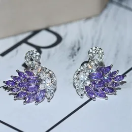 Sparkling Ins Luxury Jewelry 925 Sterling Silver Three Color White Clear 5a Cubic Zircon CZ Crystal Party Women Swan Stud Earring 2036