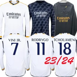 BELLINGHAM 2023 2024 Real Madrids Manga Longa Camisa de Futebol 2023 MODRIC ALABA VINI JR camisa RODRYGO VALVERDE TCHOUAMENI ARDA GULER KROOS Fãs de uniforme de futebol