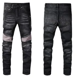 Homens Jeans Pretos Denim Skinny Serve para Homem Slim Biker Moto Hip Hop Perna Reta Vintage Distress Stretch Joelho Rasgado Calças Rock Long Knee Zi