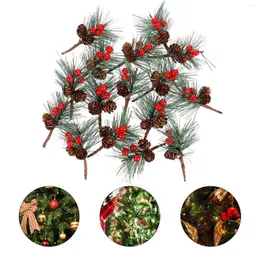 装飾的な花24 PCSクリスマスツリーデコレーションハングペンダントクリスマスDIYクラフト飾り松の枝とコーン付き