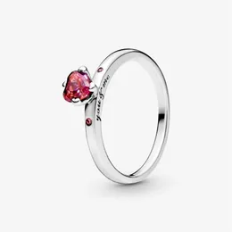 100% 925 Sterling Silver Sparkling Red Heart Ring for Fashion Women Wedding Engagement Jewelry Accessories223s