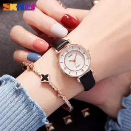 Skmei relógios femininos moda quartzo feminino relógios de pulso estrelado diamante senhoras relógio à prova dwaterproof água pulseira couro horloges vrouwen 1330355g