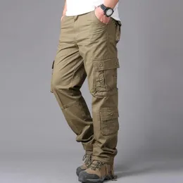 Calças masculinas Macacões Calças Cargo Militares Homens Resistentes ao Desgaste Solto Sweatpants Casual Algodão Multi Bolso Reto Combate Calças de Trabalho do Exército 231213