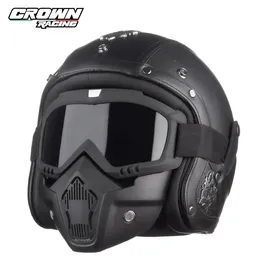 Fietshelmen Crown Racing Vintage motorfiets veiligheid heren 3 4 open helm locomotief met masker off-road integraal voor motorfietsen 231214