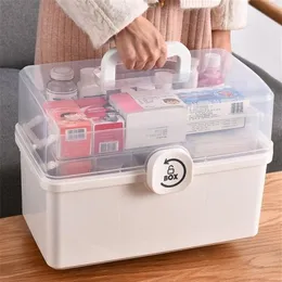 Medicine Box Portable First Aid Kit Storage Box Plastic Multifunctional Family Storage Organizer with Handle Large Capacity 210315253k