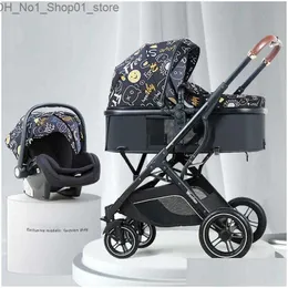 Коляски# Коляски# Детская коляска Cartton 3 в 1 с автокреслом из искусственной кожи Складная коляска для новорожденных Дорожная тележка Коляска L230625 Drop D Otzpz Q231215