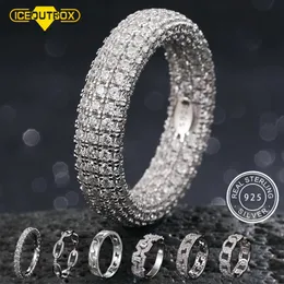 Bröllopsringar Hip Hop Real 925 Sterling Silver Stamp Ring Luxury Full Cubic Zircon Iced Out Men Women Finger Punk Cuban Rings Storlek 7-10 unisex 231214