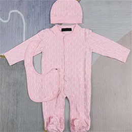 Baby designer new baby onesie pure cotton fashion long-sleeved climbing suit Ha hat bib three-piece set f015