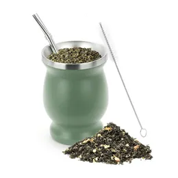 Copos de chá de aço inoxidável yerba mate cabaça bombillas conjunto de isolamento térmico copo fácil limpo anti escaldante água teaware 231214