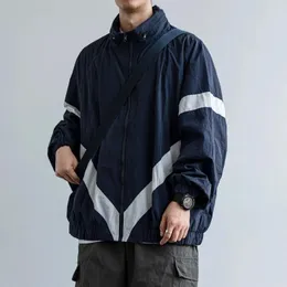 Мужские куртки в японском стиле ретро, сине-белая строчка, уличная ветрозащитная куртка, осенняя свободная повседневная рабочая одежда с капюшоном, топы, мужская одежда
