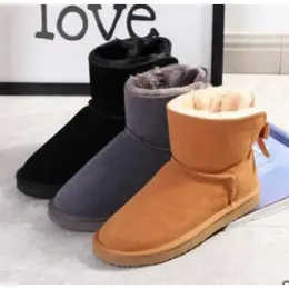 2023 New Women Snow Boots 스타일 방수 소 스웨이드 가죽 겨울 레이디 야외 따뜻한 Bows 부츠 브랜드 겨울 여자 캐주얼 부츠