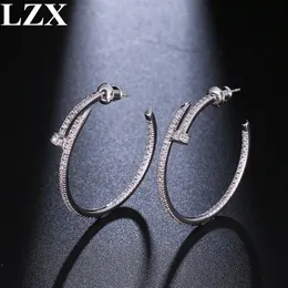 LZX New Trendy Big Round Loop Earring White Gold Color Luxury Cubic Zirconia 포장 Hoop Earrings Fashion Jewelry292p