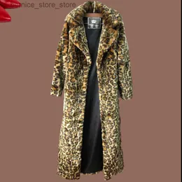 Mäns päls faux päls 7xl 8xl lyxig chic långärmad lång pälsbock leopard kvinnor faux päls pluss plus size höst vinter förtjockad varma toppar pälsjacka Q231212