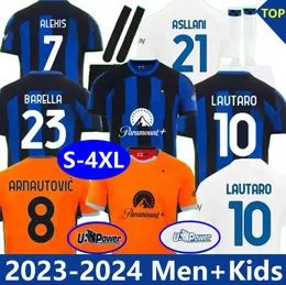 Män hem fotboll tröja 2023 2024 3xl 4xl inters co märkesversion fotboll tröja 23 24 barella giroud lautaro pavard dubries brahim dimarco thuram bastoni kid kit