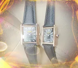 Casal quadrado romano dial feminino relógios de luxo moda preto marrom couro banda quartzo movimento relógio tanque série corrente pulseira relógio pulso montre de luxo presentes