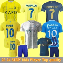 AL NASSR FC 23 24 축구 저지 키트 2023 2024 Al-Hilal SFC Saudi Football Jersey 홈 플레이어 버전 Al-Ittihad Kids Ronaldo Set Neymar Jr Benzema Mane CR7 Third Maillots