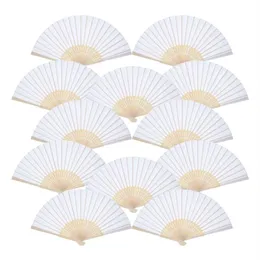 12 Pack Handhöll fans Fest Favor White Paper Fan Bamboo Folding Fans handhållna vikta för Church Wedding Gift217e