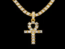 Neue Ankunft Ägyptischer Ankh Schlüssel des Lebens Anhänger Halskette GoldSilber Farbe Mit Bling Strass Mode Vintage Hip Hop Schmuck3231957