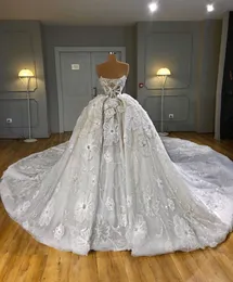 Elegant trägerloses Hochzeitskleid Schatz eine Linie Spitze Applikation Rückenfreies ärmellose Tüllbrautkleid bodenlange Vestido de Novia yd