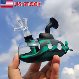 4,9 Zoll Glas + Silikon -Bong -U -Boot Raucher Wasserpfeife Shisha Bubbler + 14 mm Glasschüssel