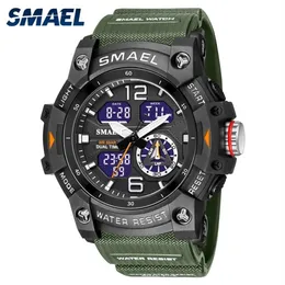 Smael Dual Time Men Watches Male 8007 Thock Resisitant Sport Watches Gifts wtach 220421252mの50mの防水軍事時計